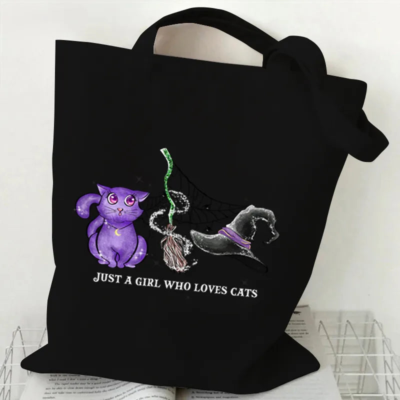 Halloween Printed Canvas Bag Single Shoulder Foldable Handbag Shopping Bag Large Size Square Shape Tote Bag With Double Strap