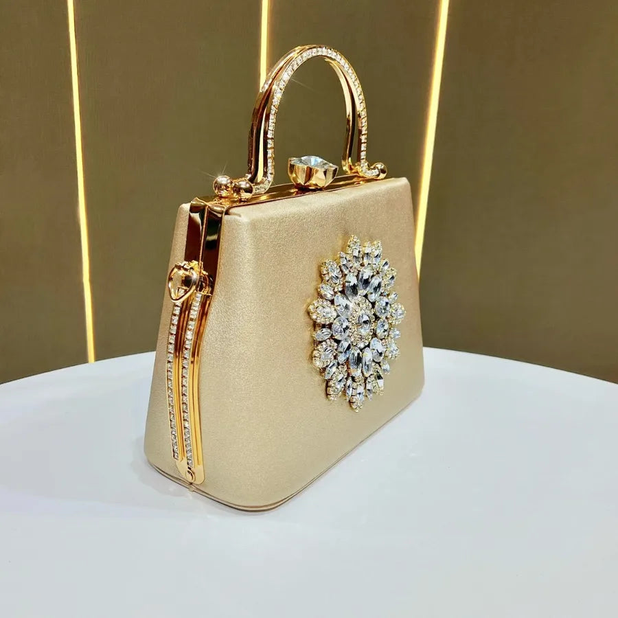 Fashionable Women's Handbag Evening Dress Bag Wedding Maids Shoulder Crossbody Diamond Embellished Bucket Shape PU Bag