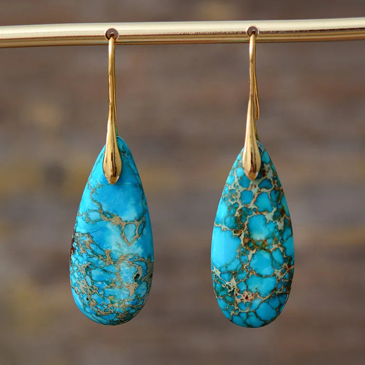 1 pair retro water droplets emperor stone drop earrings