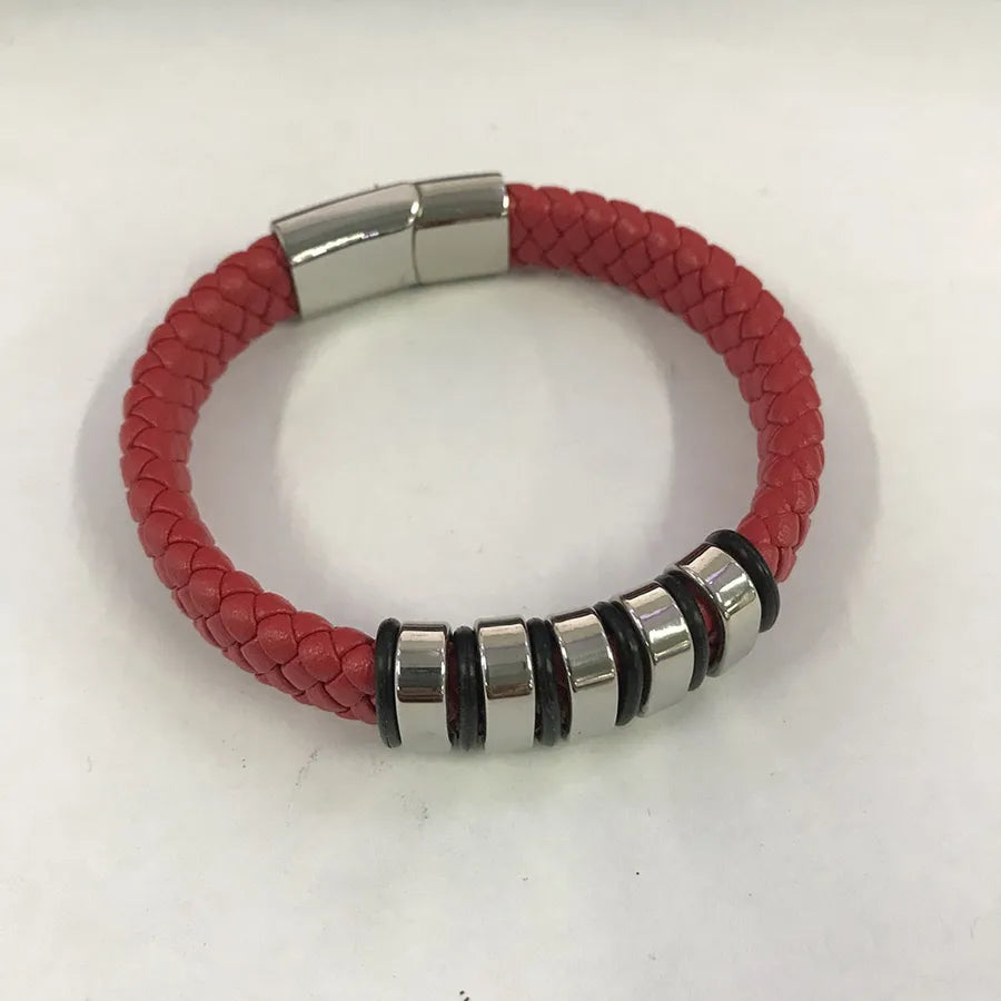 Leather rope bracelet men's stainless steel leather woven bracelet handmade metal leather bracelet jewelry