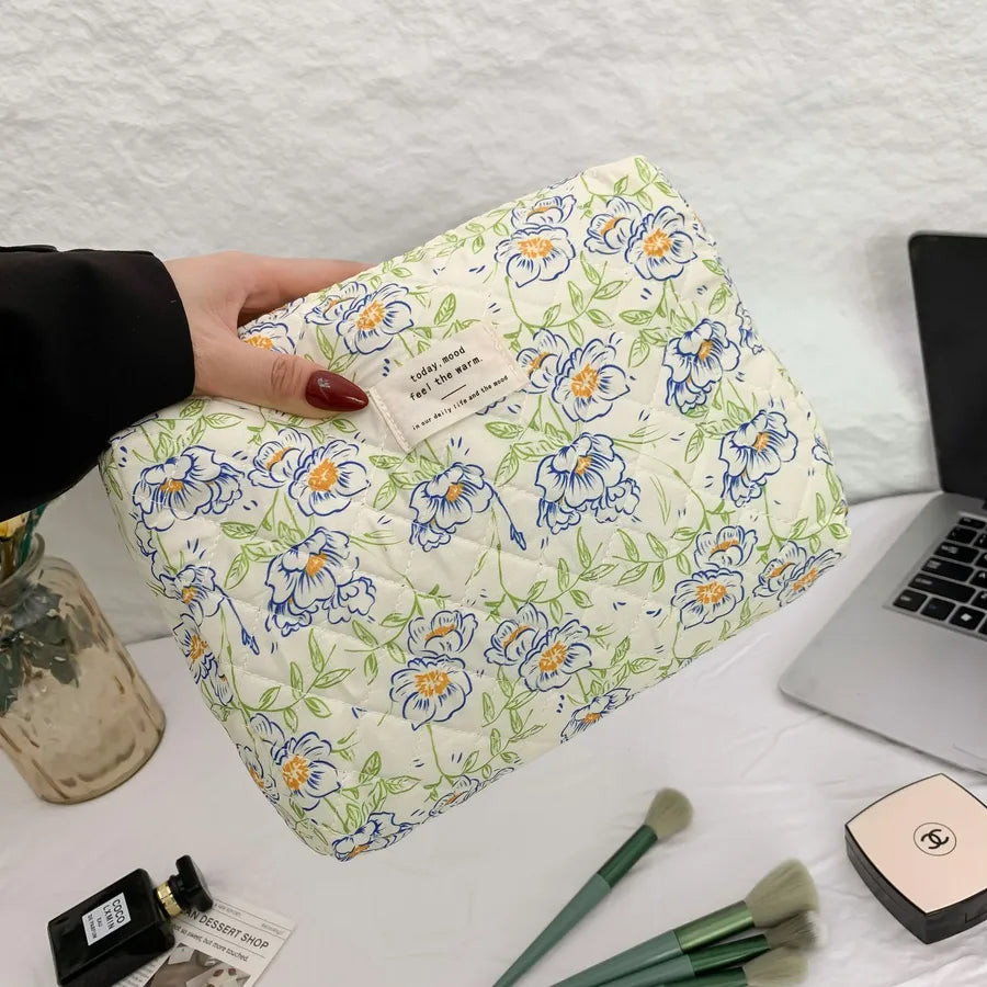Blue Begonia Flower Cosmetic Bag Vintage Wash Bag Storage Bag Large Capacity Handbag Outgoing Portable Travel Bag