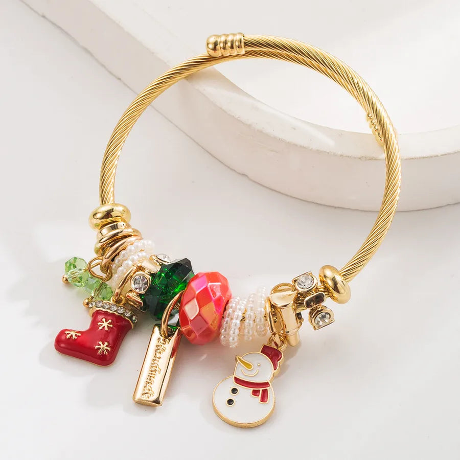 Fashionable Stainless Steel Christmas Elements Bracelet With Pendant Festive Snowman Shoe Christmas Tree Design For Party