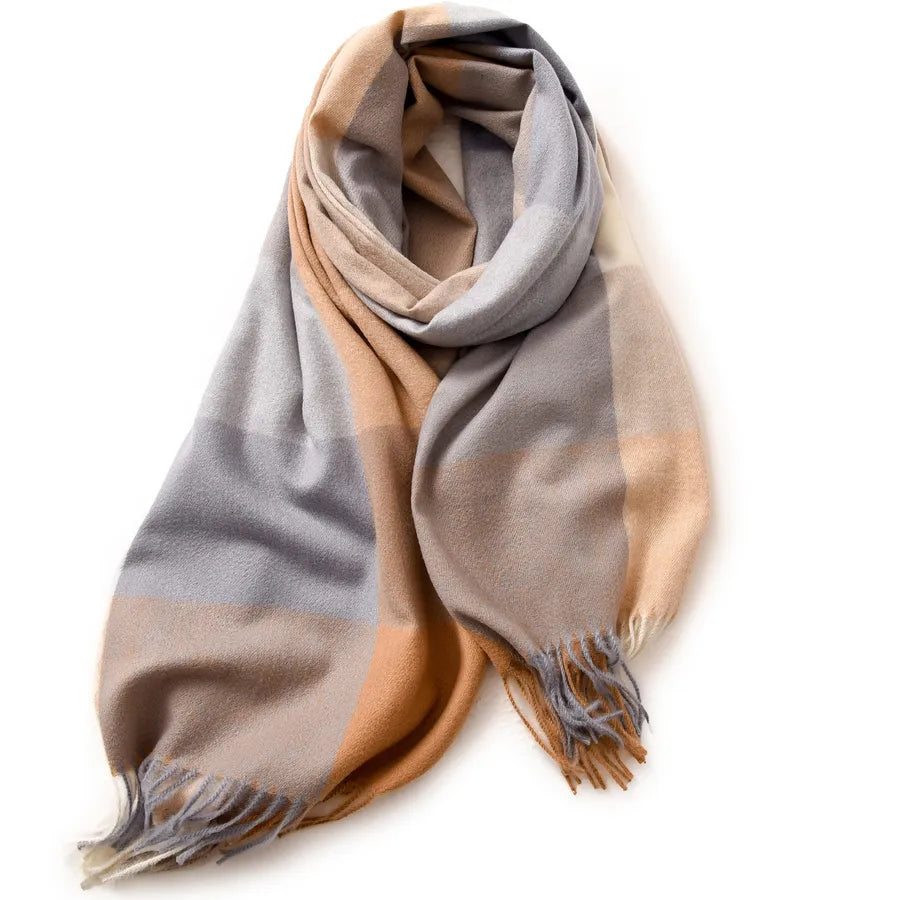 women's retro plaid imitation cashmere tassel winter scarves