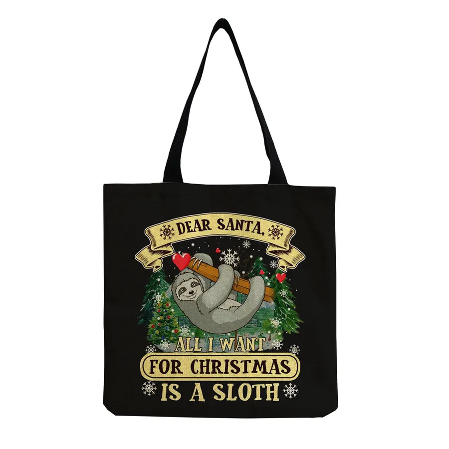 Women's Cute Cartoon Letter Linen Shopping bags