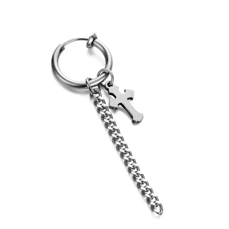 1 Piece Halloween Simple Style Pentagram Skull Plating Chain Titanium Steel Drop Earrings
