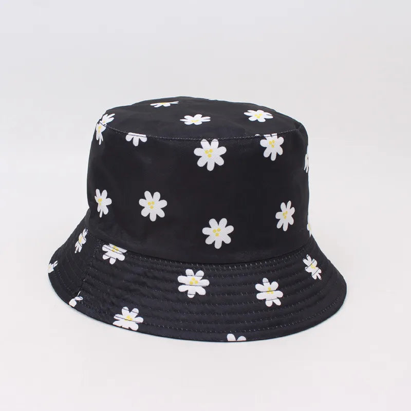 Double-Sided Wearable Fisherman Hat New Style Small Daisy Outdoor Sun Protection Hat Sunflower Full Print Pot Summer Cap