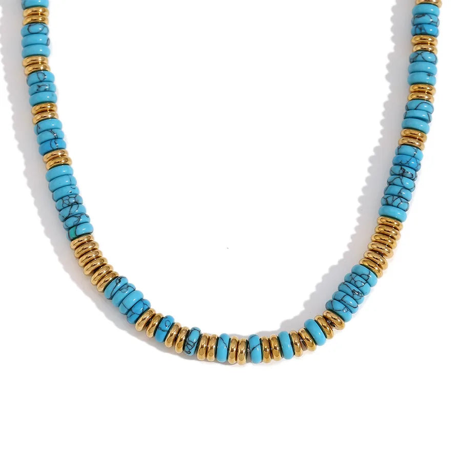 Retro Ethnic Style Geometric Stainless Steel natural stone 18K Gold Plated Necklace In Bulk