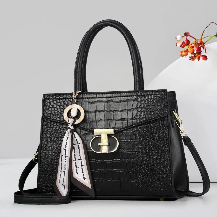 Women's Pu Leather Color Block Streetwear Square Zipper Shoulder Bag Handbag
