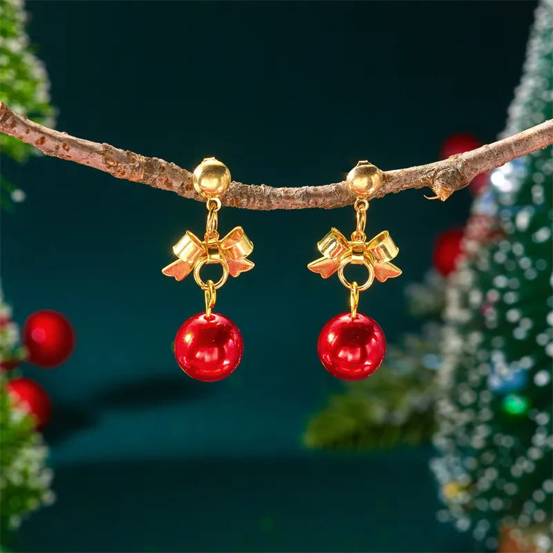 Fashionable Christmas Butterfly Knot Tassel Bell Earrings Elegant Versatile Alloy Iron And Copper Post Earrings