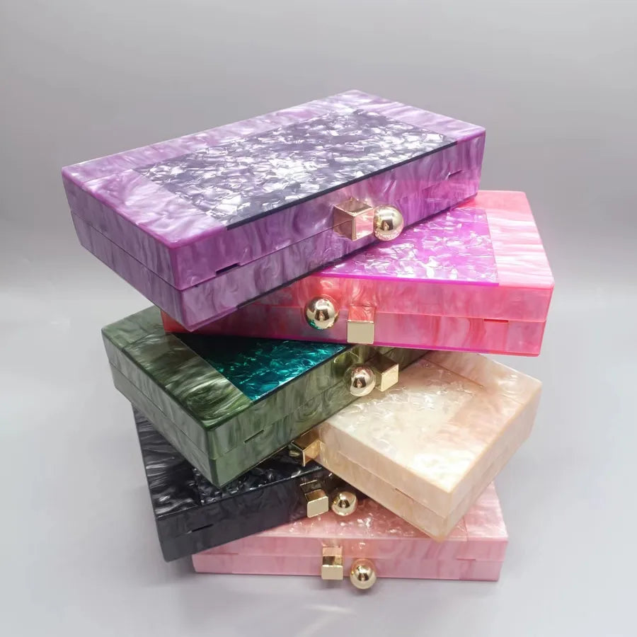 Purple Green Black Arylic Marble Square Evening Bags