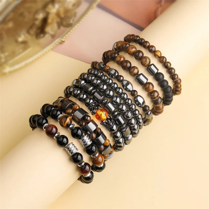 Retro Classic Style Geometric natural stone Tiger Eye black gallstone Bracelets In Bulk