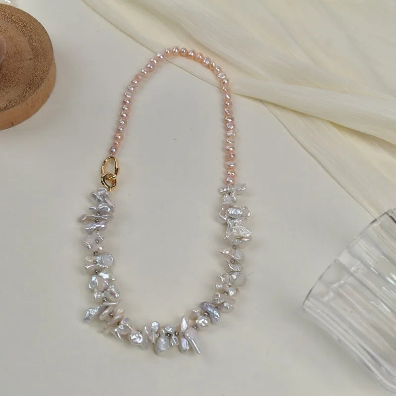 Natural Freshwater Pearl Necklace Collection For Women Elegant Simple Irregular Lockbone Chain Necklace Baroque Style