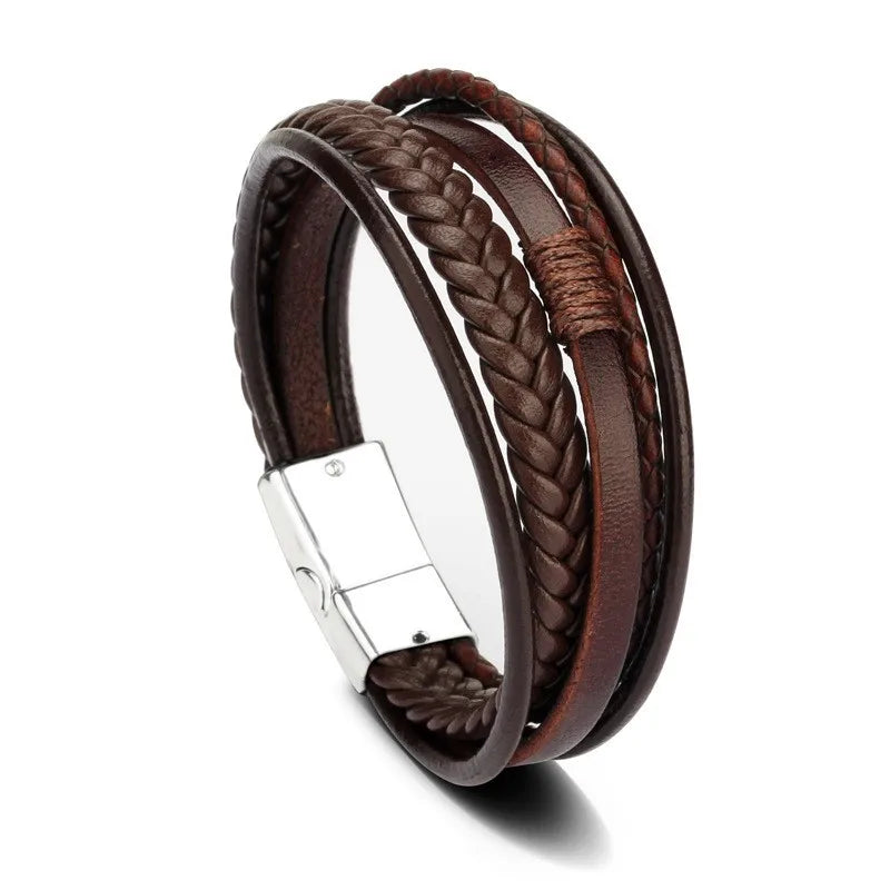 simple style solid color pu leather alloy men's bangle 1 piece