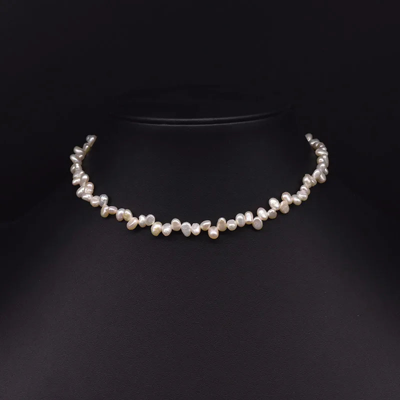 retro solid color freshwater pearl mixed materials plating 18k gold plated necklace