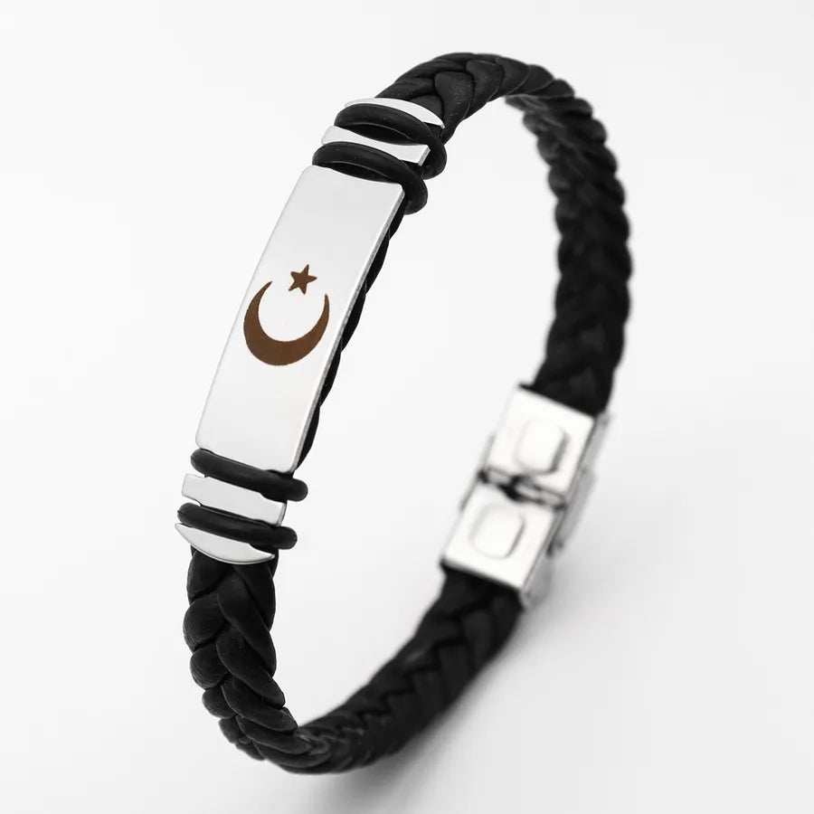 Retro Punk Solid Color 304 Stainless Steel Pu Leather Plating Men's Bangle Men Cord & Leather Bracelets