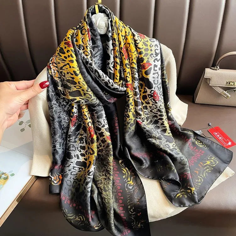 women's fashion letter plaid satin printing silk scarves