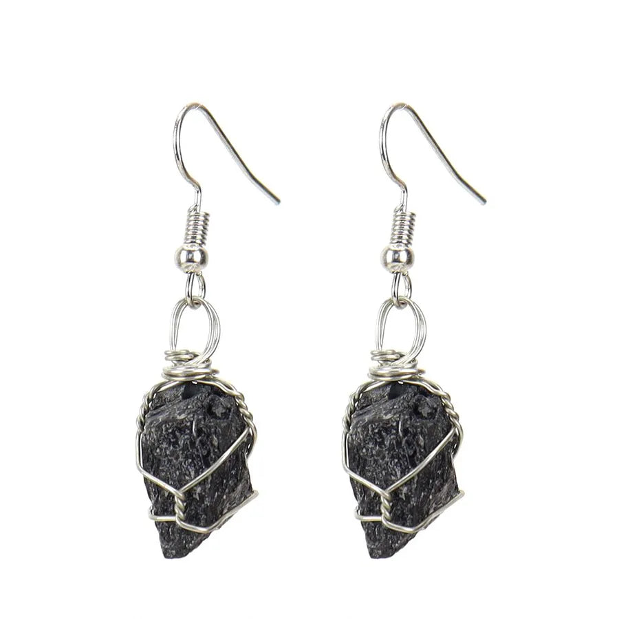 1 pair retro geometric natural stone plating metal drop earrings