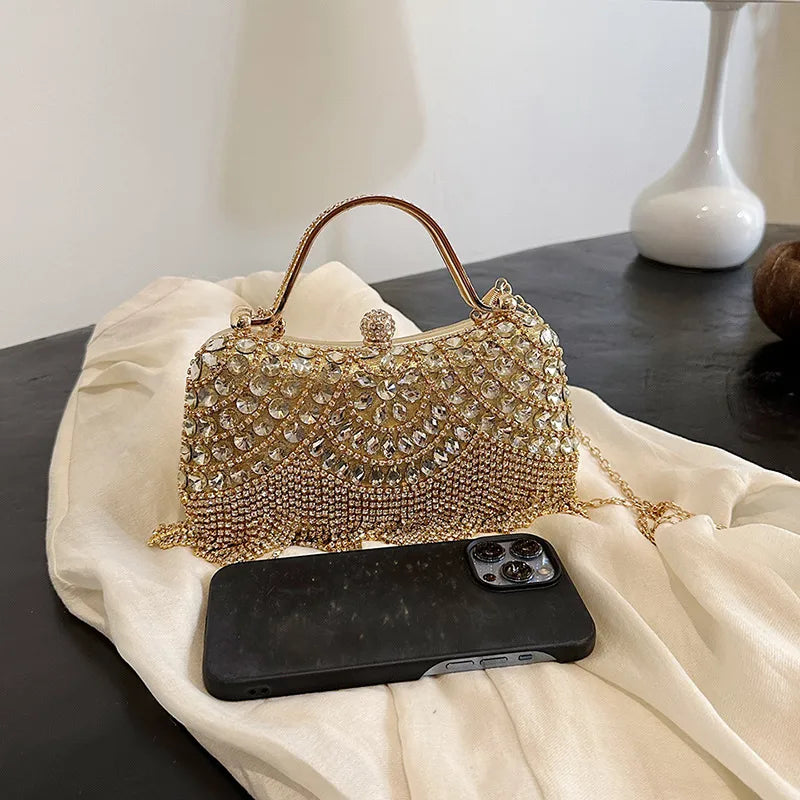 Women's Medium Rhinestone Solid Color Elegant Square Lock clasp Evening Bag