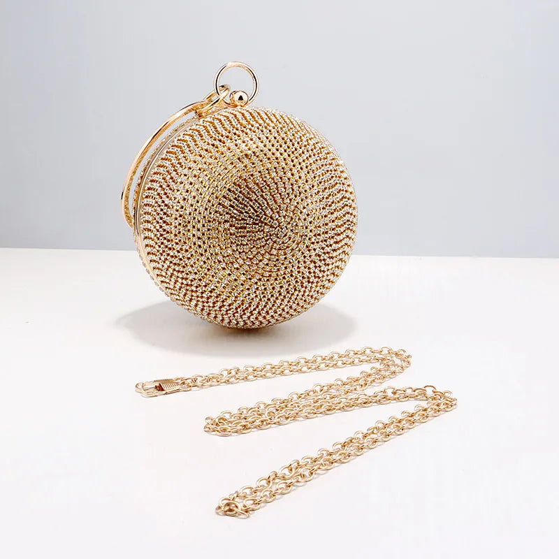 black gold silver pu leather polyester ball rhinestone cylindrical evening bags