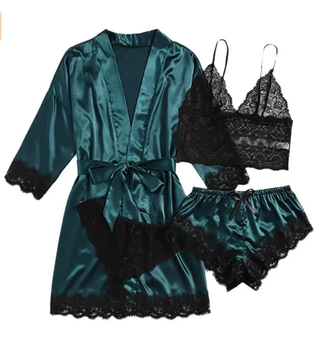 Elegant Solid Color Pajama Sets Imitated Silk Polyester Shorts Sets Lingerie & Pajamas