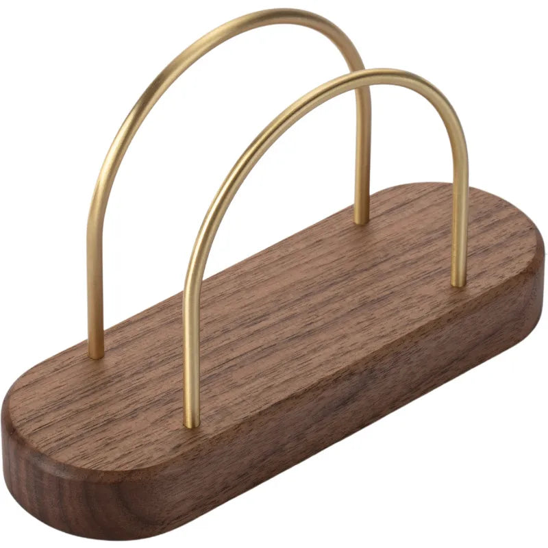 Creative light luxury Japanese-style solid wood semicircle brass tissue holder dining table kitchen paper holder desktop vertical tissue holder
