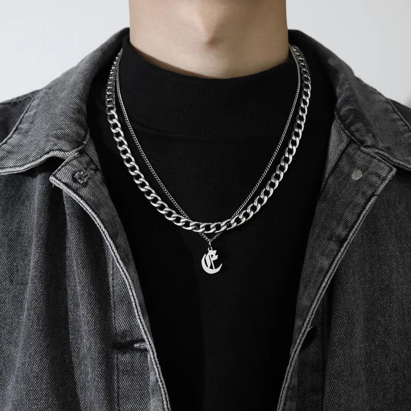 simple style letter titanium steel gold plated layered necklaces in bulk