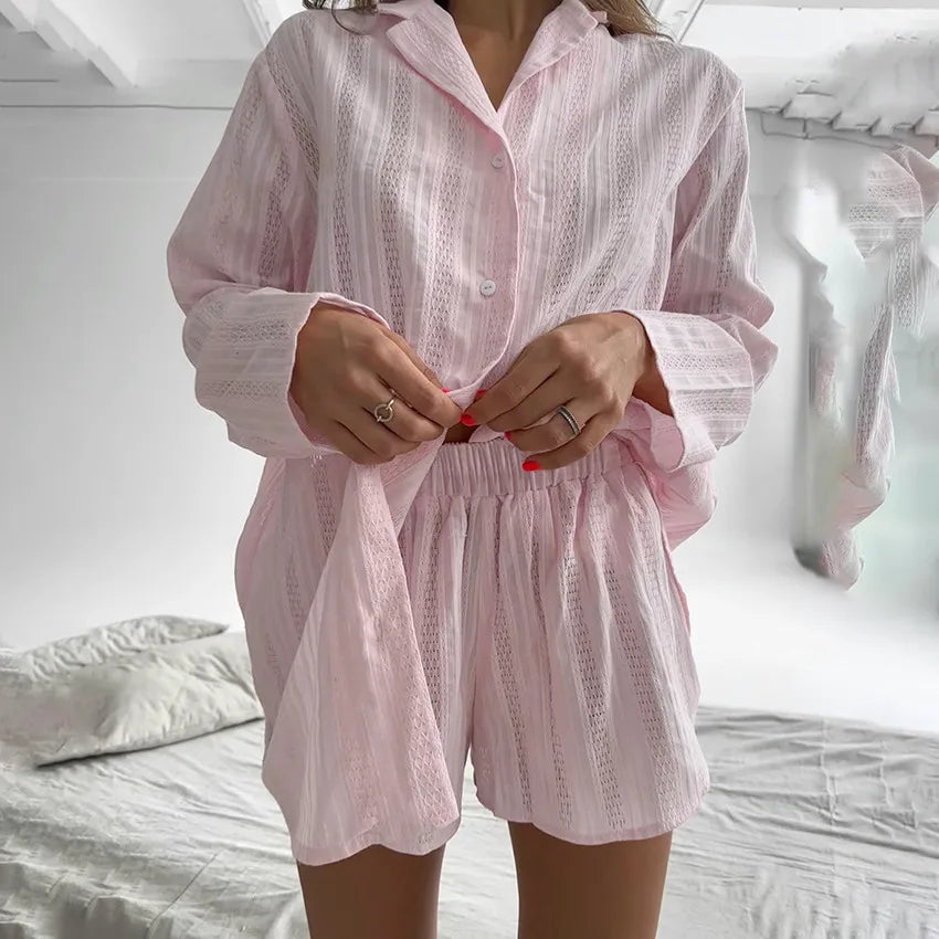 Home Sleeping Women's Simple Style Solid Color Cotton Shorts Sets Pajama Sets
