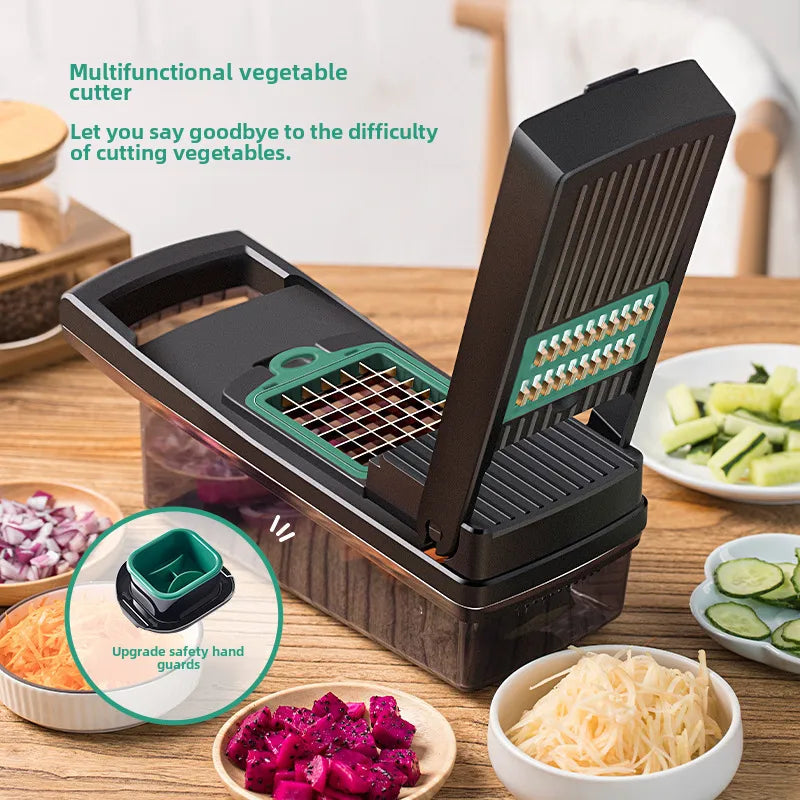 Multi-function vegetable cutter household kitchen shredded artifact draining basket with brush potato slice grater