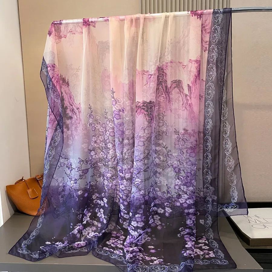 Women's Retro Flower Brocade Yarn Silk Scarf