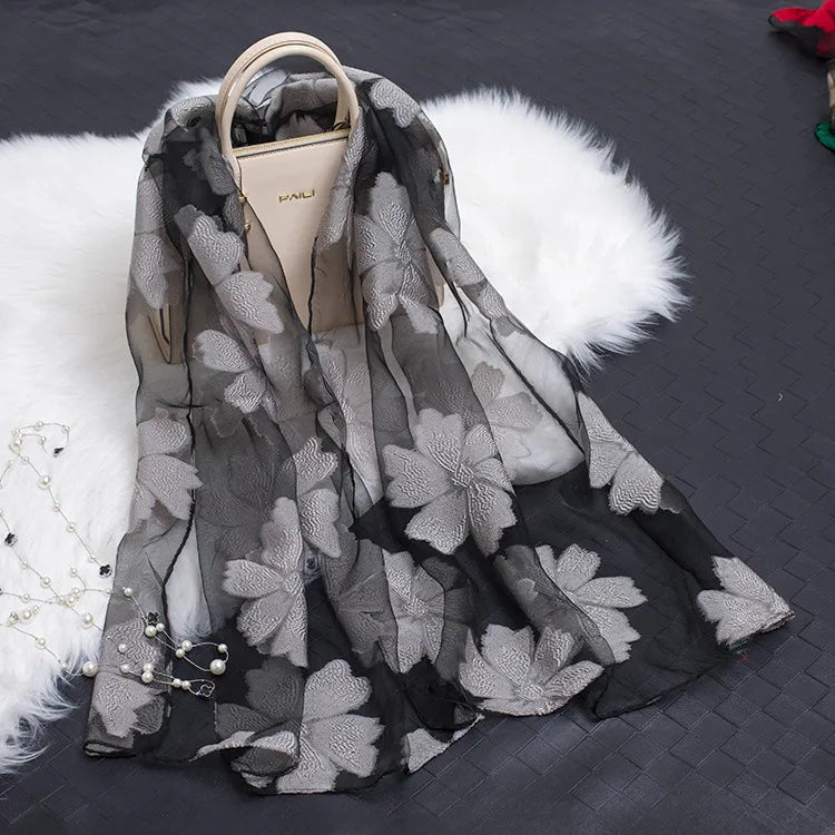 women's simple style color block organza scarf