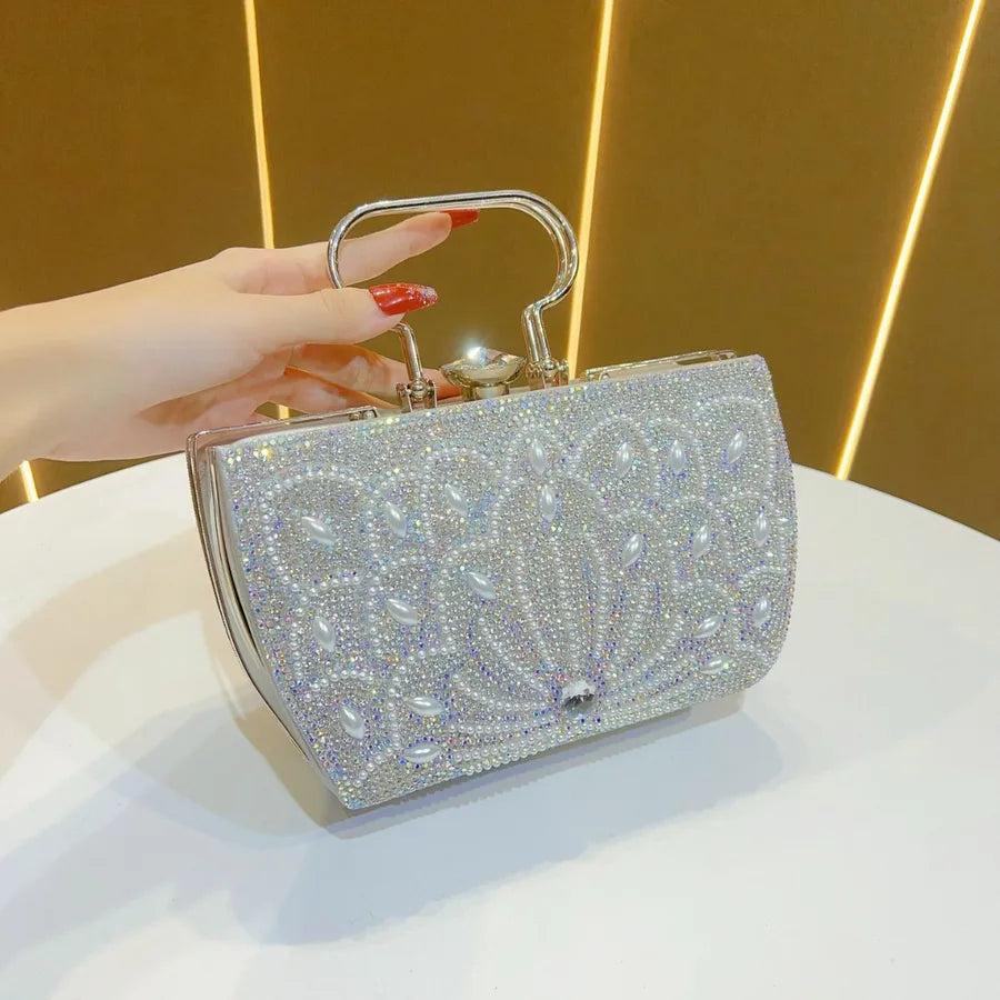 New Evening Clutch Bag Diamond Embedded Ladies Handbag For Dresses Party Fashion Square PU Leather Single Shoulder Strap