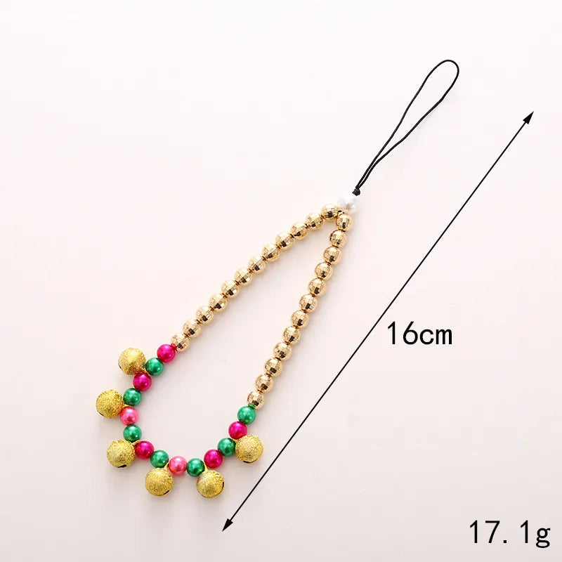Cute Christmas Tree Bell Arylic Beaded Christmas Mobile Phone Chain