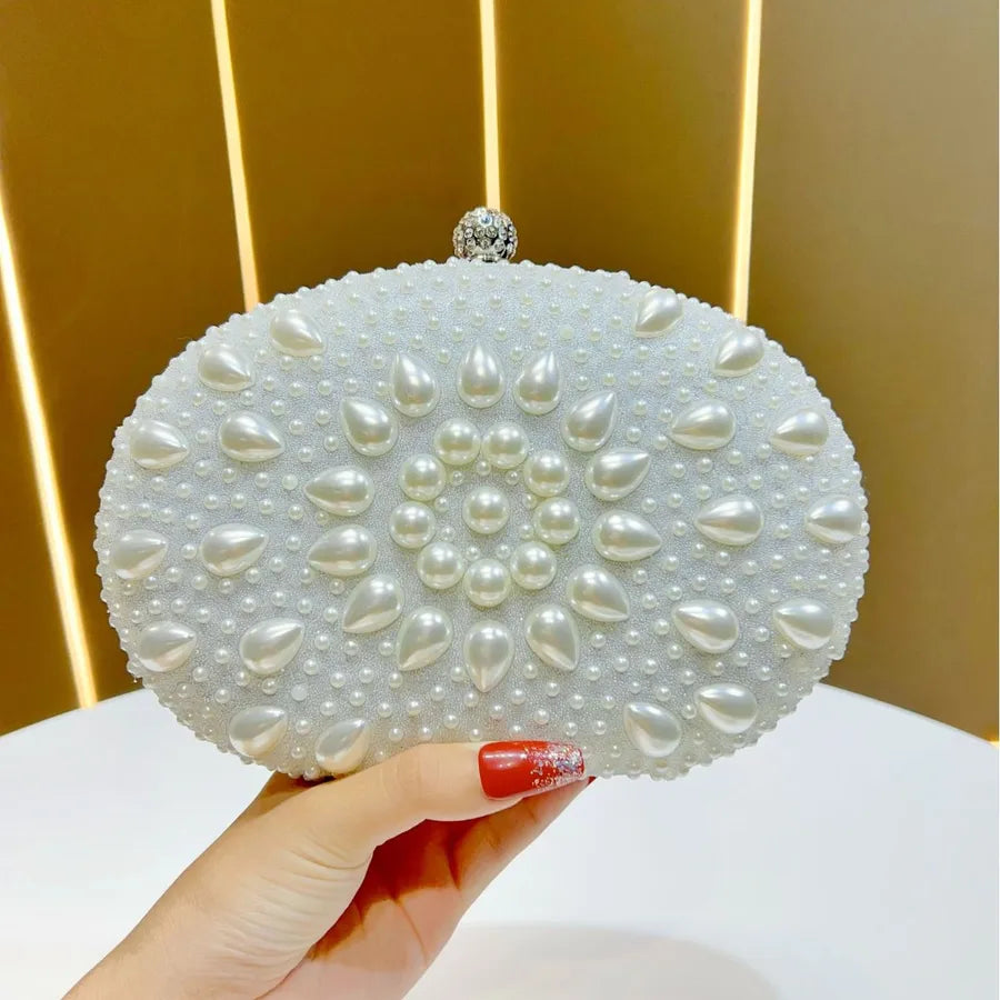 Fashionable Pearl Evening Bag Handheld Chain Wedding Dress Complement Women's Handbag Elegant Clutch Underarm Bag Polyester