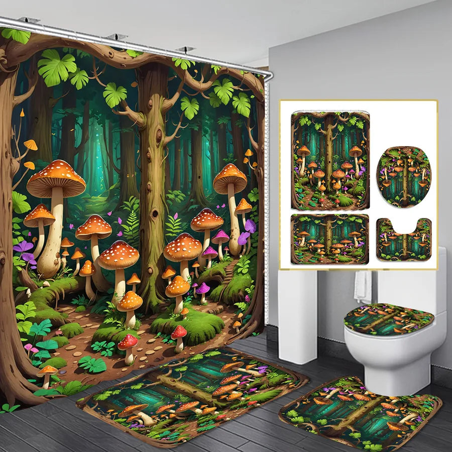 Pastoral Peacock Butterfly Snowflake Polyester Floor Mat Shower Curtain Window Accessories