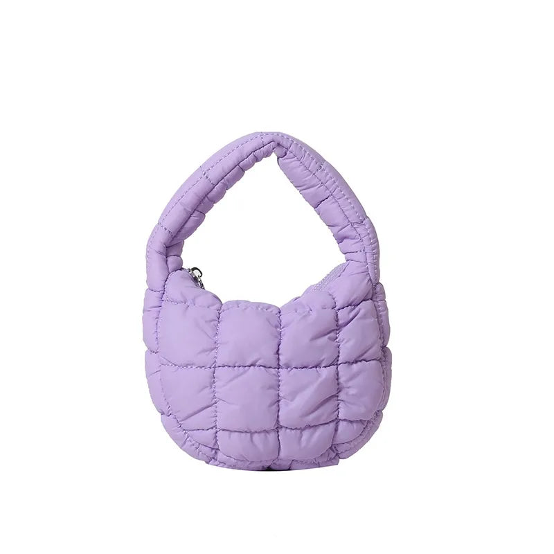 Pleated Plaid Cloud Bag Underarm Bag  New down Cotton Jacket Western Style Fashion Mini Handbag