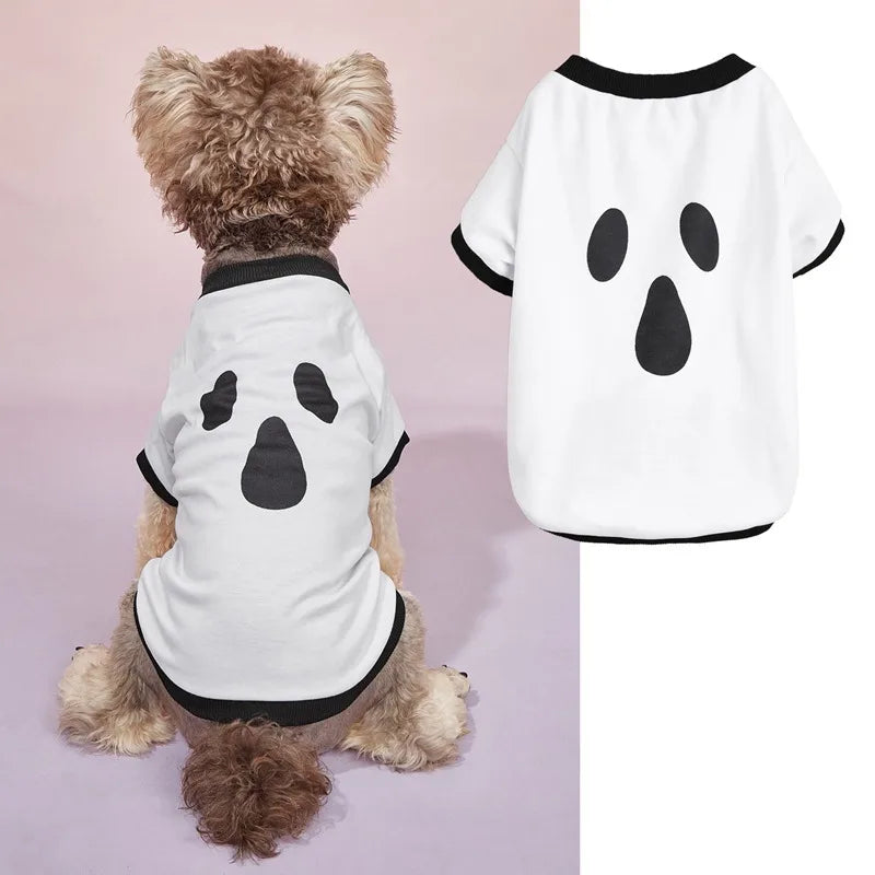 Thin Halloween Cartoon Pet T-shirt For Dogs Cats Teddy Schnauzer Puppies Polyester Material European Style Dog Clothes