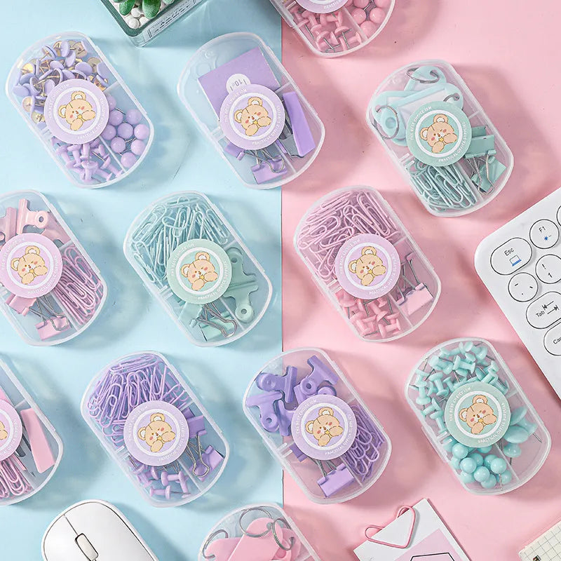 macaron color student stationery set creative drawing pin binding combination