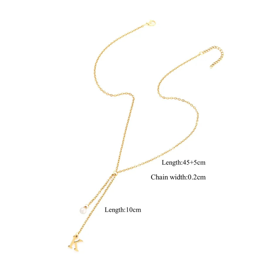 Wholesale Jewelry Elegant Simple Style Classic Style Letter 201 Stainless Steel 304 Stainless Steel Artificial Pearl Zircon Inlay cable chain Pendant Necklace