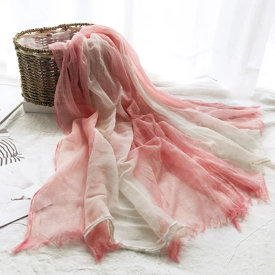 unisex sweet color block polyester long-staple cotton sewing cotton linen scarves