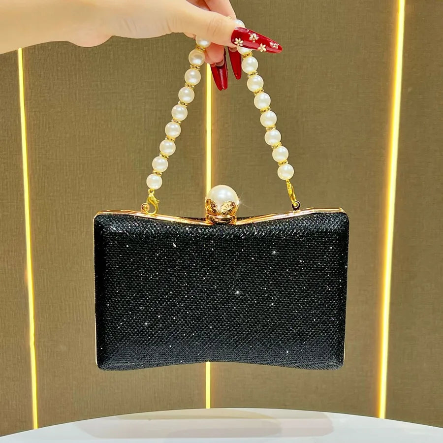 Elegant Evening Clutch Bag Fashionable Chain Handbag Wedding Maid Of Honor Dress Bag Square Polyester Beaded Shiny Sequins