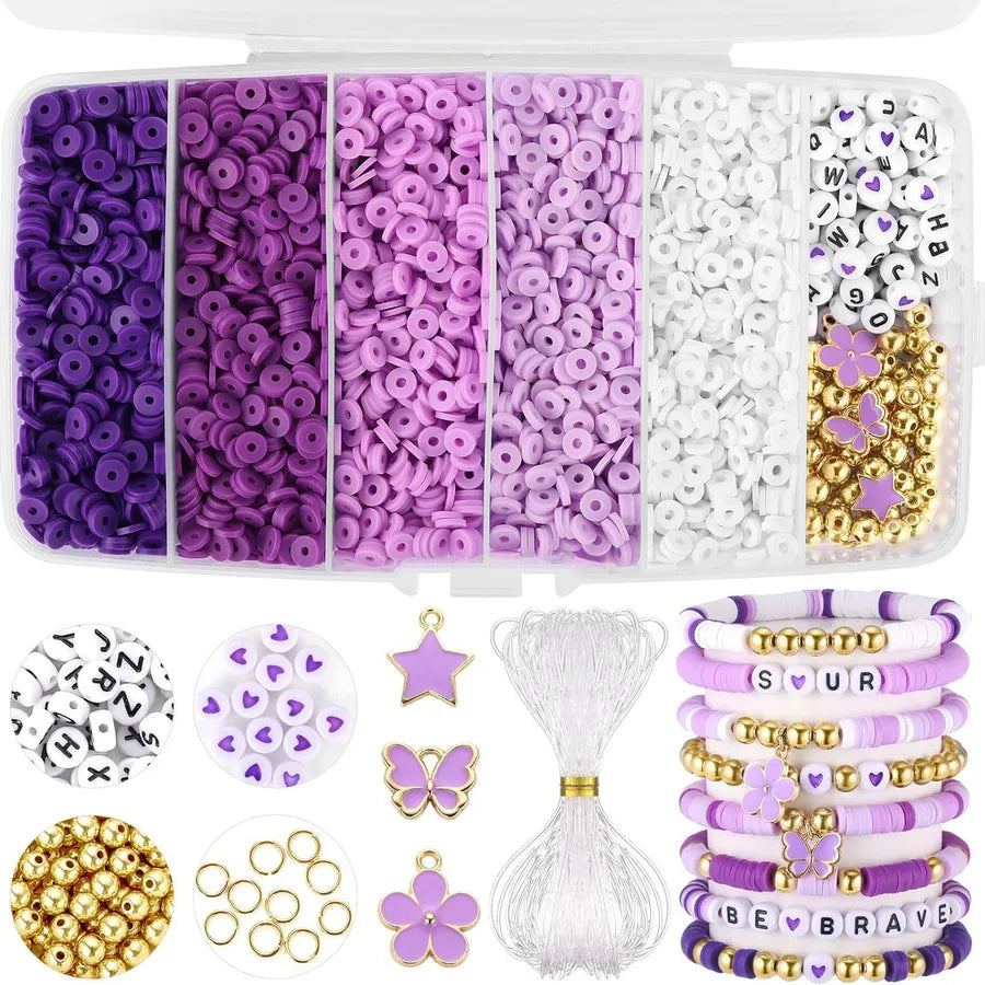 1 Set Glass soft clay Letter Solid Color Beads Rope