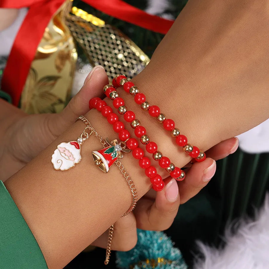 Christmas Deer Santa Claus Letter Bell Bracelet Set Soft Ceramics Cartoon Character Zinc Alloy Unisex