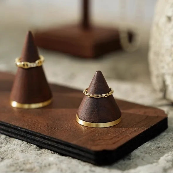 Walnut Jewelry Display Stand Copper Bottom Conical Ring Holder Bracelet Necklace Bracket Shooting Props Ornament Showcase
