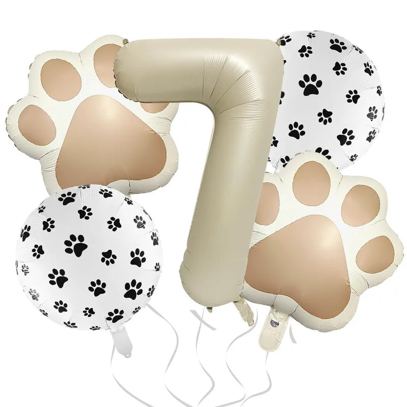 32-Inch Number Shaped Aluminum Foil Balloon Pet Animal Theme Paw Balloon Set Birthday Party Photography Props Celebration