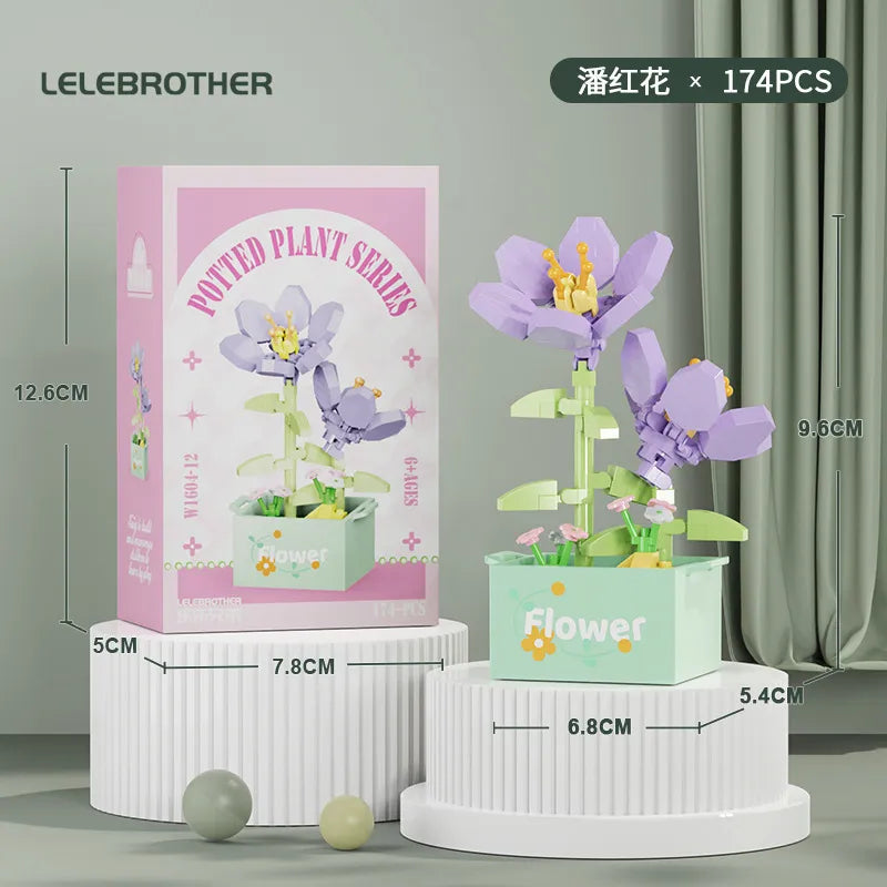 Compatible with  Blocks Flower Children's Educational Assembled Simulation Eternal Flower Flowers Fleshy Potted Toy Gift Wholesale