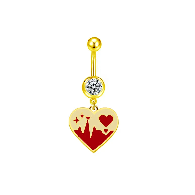 1 Piece Belly Rings Sexy Heart Shape Flower Butterfly 316L Stainless Steel  Alloy Enamel Plating Inlay Rhinestones White Gold Plated