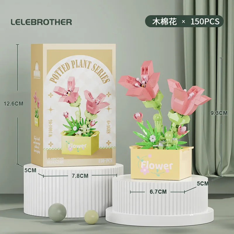 Compatible with  Blocks Flower Children's Educational Assembled Simulation Eternal Flower Flowers Fleshy Potted Toy Gift Wholesale