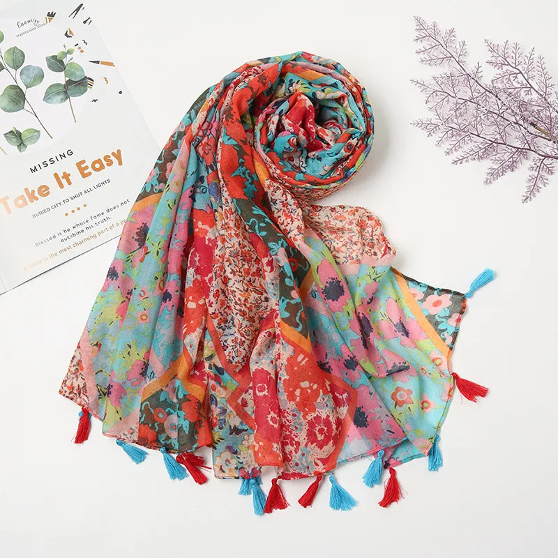 Women's Ethnic Style Color Block Polyester Scarf
