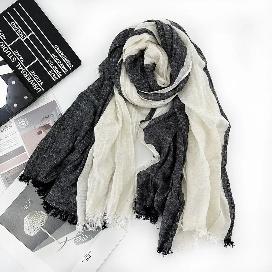 unisex sweet color block polyester long-staple cotton sewing cotton linen scarves