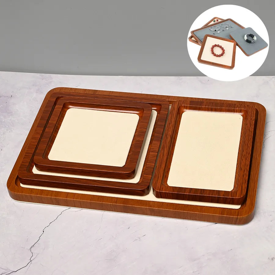 Handmade DIY Jewelry Display Plate Earring Bracelet Ring Square Rectangle Decorative Storage Tray Simple Style Wooden Velvet